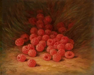 Rote Himbeeren auf einem Waldboden 1866