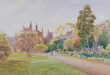 Der lange Spaziergang und die Blumenrabatte im Mai - New College, Oxford, ca. 1918