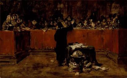 Skizze zu einem Gemälde - Kolumbus vor dem Rat von Salamanca (B) (Christoph Kolumbus vor dem spanischen Rat)