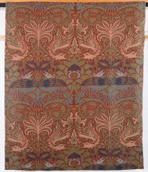 Pfau und Drache, handgewebter Köpervorhang, Morris & Co., 1878
