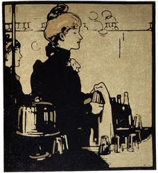 Junge Frau Barkeeperin, London - in „Types of London“, von William Nicholson, ed Floury