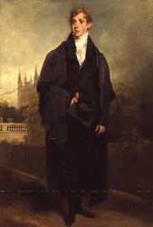 Porträt von Henry Townley (1769-1825) in akademischer Kleidung, möglicherweise Merton College, Oxford im Hintergrund