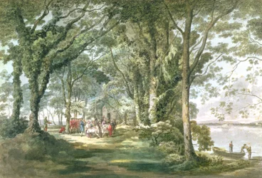 Landschaft mit Figuren bei einer Mahlzeit im Freien, 1760-1782