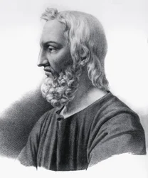 Porträt von Pedanius Dioscorides, griechischer Arzt, Botaniker und Apotheker, Gravur
