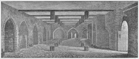 Innenraum der Krypta, genannt das Pulververschwörungs-Keller unter dem alten Palast von Westminster, ca. 1883