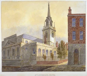 Kirche St. Lawrence Jewry vom Guildhall Yard, City of London, 1810