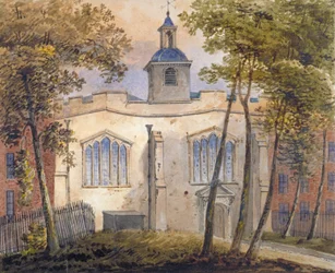 Westansicht der Kirche St. Helen, Bishopsgate, City of London, ca. 1810