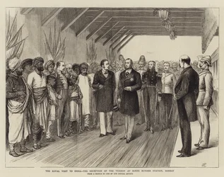 Der königliche Besuch in Indien, der Empfang des Vizekönigs am Boree Bunder Bahnhof, Bombay