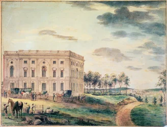 Ansicht des Kapitols von Washington, bevor es von den Briten niedergebrannt wurde, um 1800