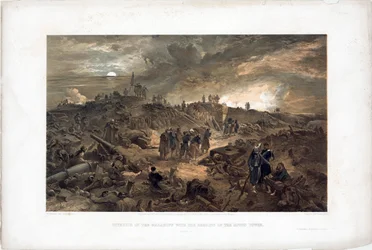 Krimkrieg (1853-1856): Episode der Belagerung von Sewastopol (Ukraine), die französischen Truppen unter den Ruinen nach der Einnahme des Malakow-Turms am 8. September 1855