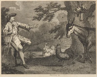 Die Eule, der Schwan, der Hahn, die Spinne, der Esel und der Bauer