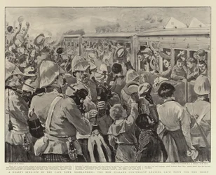 Ein herzlicher Abschied durch die Cape Town Highlanders, das neuseeländische Kontingent verlässt Kapstadt an die Front