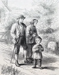 Ein älteres Paar und ihr Enkelkind. Von William Small (1843-1929), einem englischen Illustrator. 1880 (Gravur)