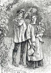 Gravur, die die Krönung der Maikönigin darstellt