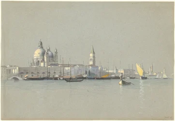 Blick über den Giudecca-Kanal zur Salute und zum Campanile von San Marco