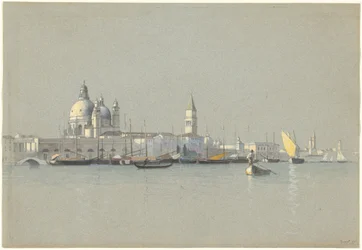 Blick über den Giudecca-Kanal zur Salute und dem Campanile von San Marco
