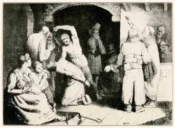 Die Geißelung des Treuen aus Der Pilgerreise von John Bunyan, Illustration von William Strang