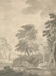 Landschaft, Bäume und ein ferner Blick auf Rom