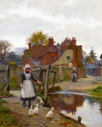 Die Enten nach Hause treiben bei der alten Brücke, Abingdon