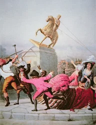 New Yorker Patrioten reißen die Statue von George III am Bowling Green nieder, 9. Juli 1776