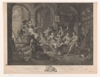 Interieur mit rauchender und trinkender Gesellschaft