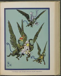 Die Affen fingen Dorothy in ihren Armen und flogen mit ihr davon, Illustration aus "Der wunderbare Zauberer von Oz" von Lyman Frank Baum
