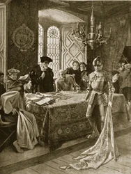 Die Rückkehr der Handelsflagge nach Edinburgh nach Flodden, Illustration aus 