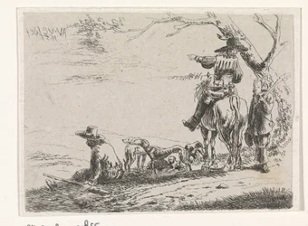 Drei Jäger mit Hunden