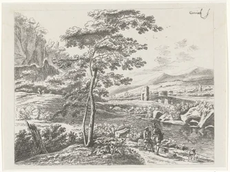 Landschaft mit einem Pilger und einem Hirten