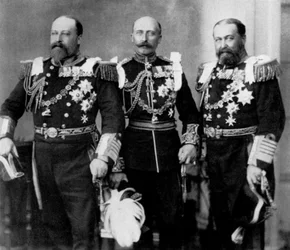 Der Prinz von Wales und seine Brüder bei der Hochzeit des Herzogs von York, 6. Juli 1893
