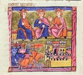 Ms 828 f.189r Rat von Akkon und die Belagerung von Damaskus, Zweiter Kreuzzug, aus der 