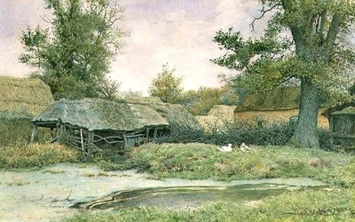 Bauernhof mit Ententeich und Enten