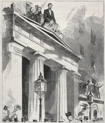 Abraham Lincoln, der gewählte Präsident, spricht zu den Menschen vom Balkon des Astor House, 1861