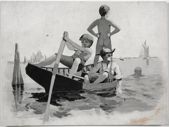 Jungen schwimmen, Gloucester Hafen