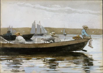Jungen in einem Dory