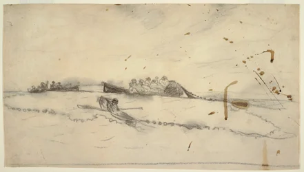 Drei Boote mit Fischern, die ein Netz auslegen, 1881–82