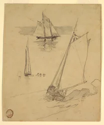 Drei Skizzen von Schonern, wahrscheinlich 1880