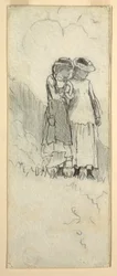 Zwei junge Mädchen auf einem Feld, 1879