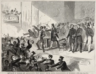 Vertreibung Schwarzer Menschen und von Abolitionisten aus dem Tremont Temple, Boston, Massachusetts, am 3. Dezember 1860
