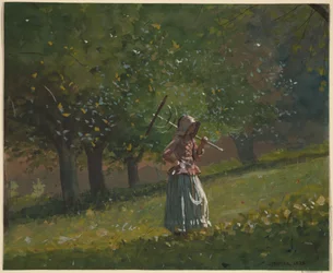 Mädchen mit Heuharke