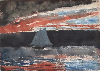 Schoner bei Sonnenuntergang