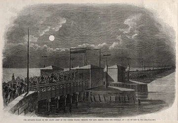 Die Vorhut der Grand Army der Vereinigten Staaten überquert die Long Bridge, 1861