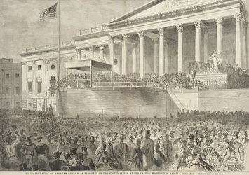 Die Amtseinführung Abraham Lincolns als Präsident der Vereinigten Staaten am Kapitol in Washington, 4. März 1861