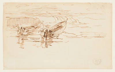 Zwei Dories werden zu Wasser gelassen, England