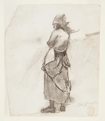 Frau schaut aufs Meer, Cullercoats, England