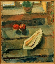 Stillleben mit Melone und Äpfeln