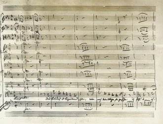 Eigenhändige Niederschrift des Beginns der Bildnis-Arie Taminos aus der Zauberflöte. Notenniederschrift. 1791