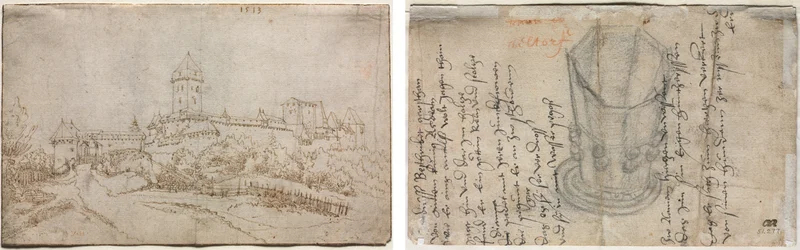 Ansicht eines Schlosses (recto); Achteckiger Becher (verso)
