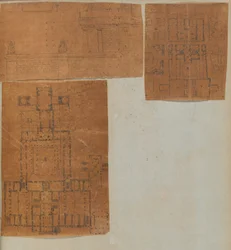 Seite aus einem Sammelalbum mit Zeichnungen und mehreren Drucken von Architektur, ca. 1800-1850. Schöpfer: Werkstatt von Charles Percier, Werkstatt von Pierre François Léonard Fontaine