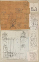 Seite aus einem Sammelalbum mit Zeichnungen und mehreren Drucken von Architektur, Werkstatt von Charles Percier, Werkstatt von Pierre François Léonard Fontaine